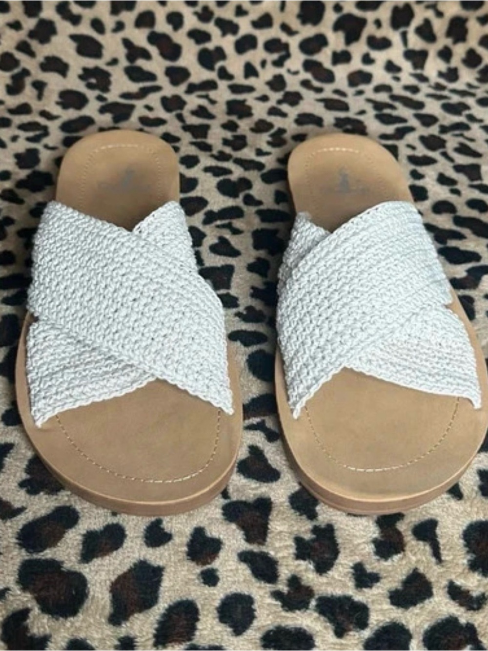 Corkys White Braided Crossover Slide Sandals